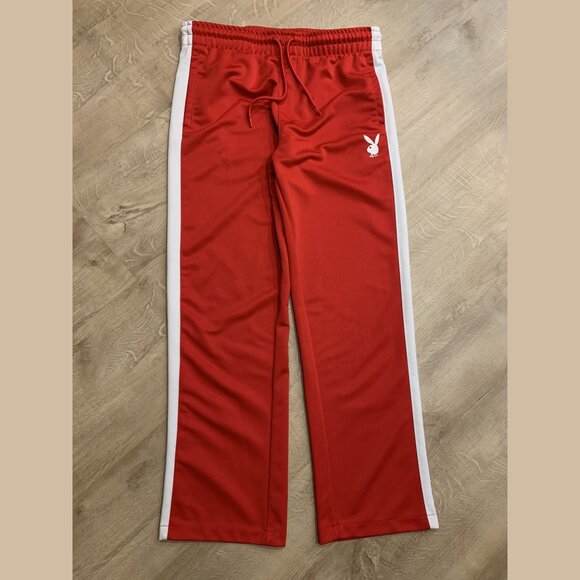 Playboy By Pacsun Track Pants Men's Medium M Red Striped Bunny Logo Active - Picture 1 of 7